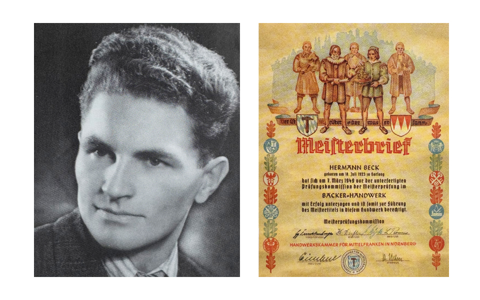 Portrait von Hermann Beck und Meisterbrief von Hermann Beck