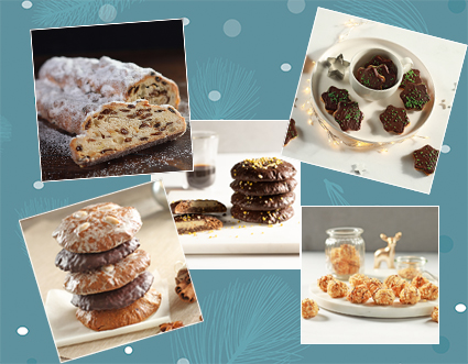 Collage aus Bildern von Stollen, Lebkuchen und Plätzchen